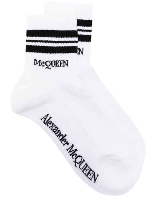 Chaussettes rayées à logo brodé Alexander McQueen en coloris White