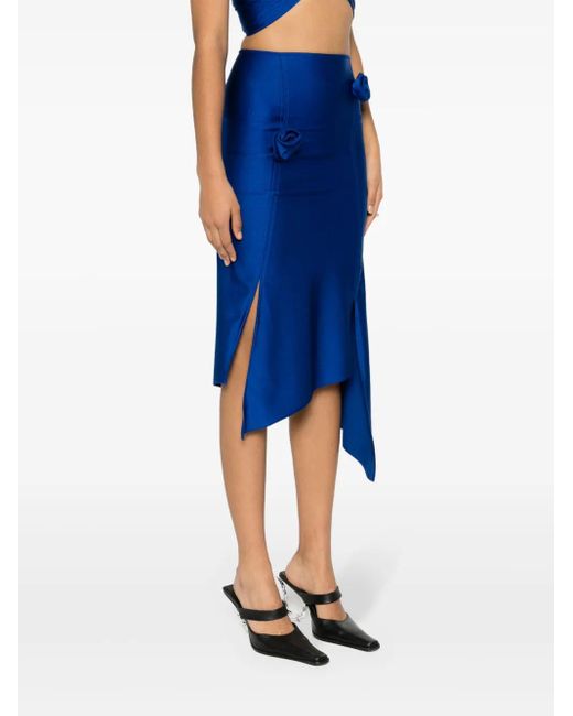 Coperni Blue Floral-Appliqué Asymmetric Midi Skirt