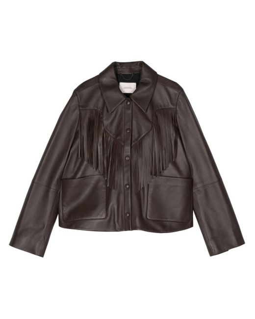 Dorothee Schumacher Brown Fringe-detail Leather Jacket