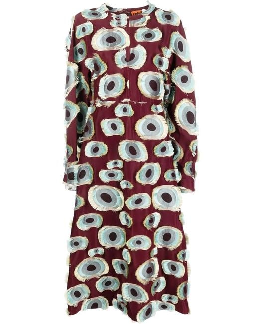 Colville White Frayed-Detail Graphic-Print Dress