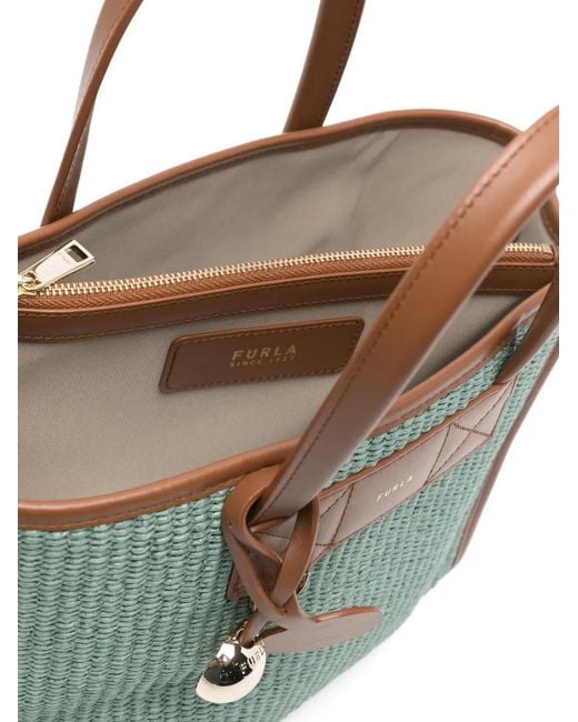 Furla Blue Woven Top Handle Tote Bag