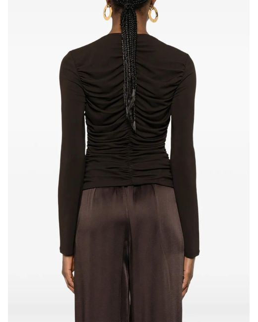 FRAME Black Ruched Long-Sleeve Blouse
