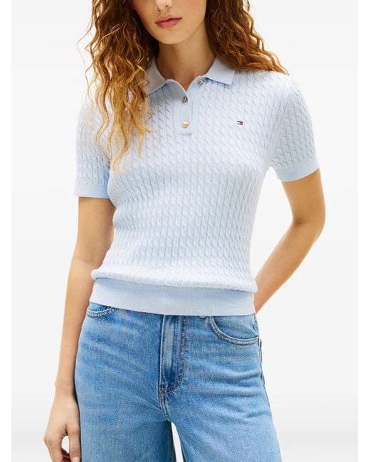 Tommy Hilfiger Blue Cable-Knit Polo Top
