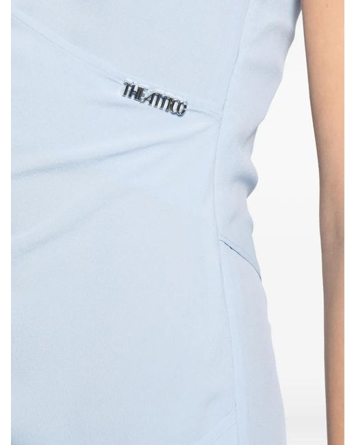 The Attico Women's Blue V-Neck Draped Mini Dress