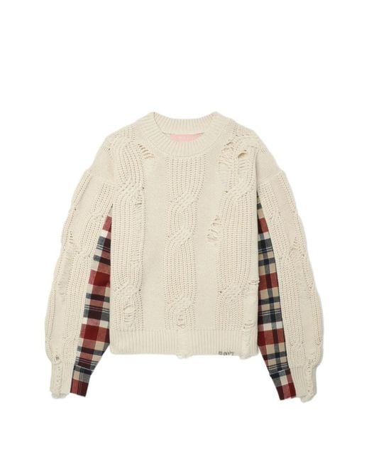 A Bathing Ape Natural Distressed Check-Pattern Sweater