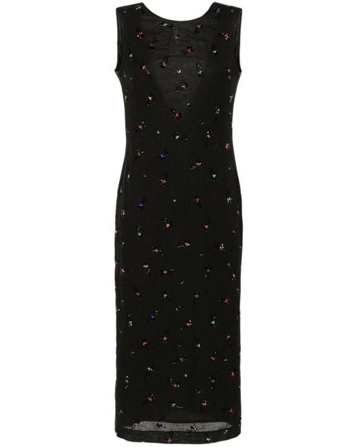 N°21 Black Bead-embellished Straight Midi Dress