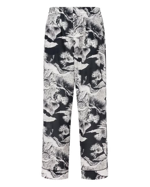 Moschino Gray Floral-Print Trousers for men