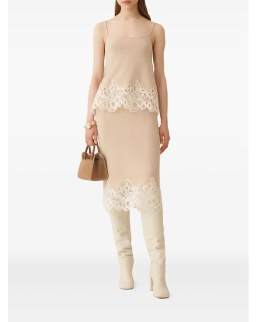 Fabiana Filippi Natural Lace-Trimmed Knitted Tank Top