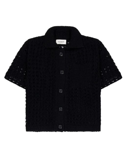 Laneus オープンニット ポロシャツ Black