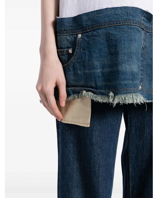 Undercover White Denim-Trim Cotton Top