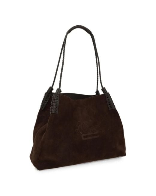 Etro Black Medium Libra Suede Tote Bag