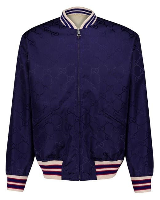 Gucci Blue GG-pattern Canvas Bomber Jacket for men