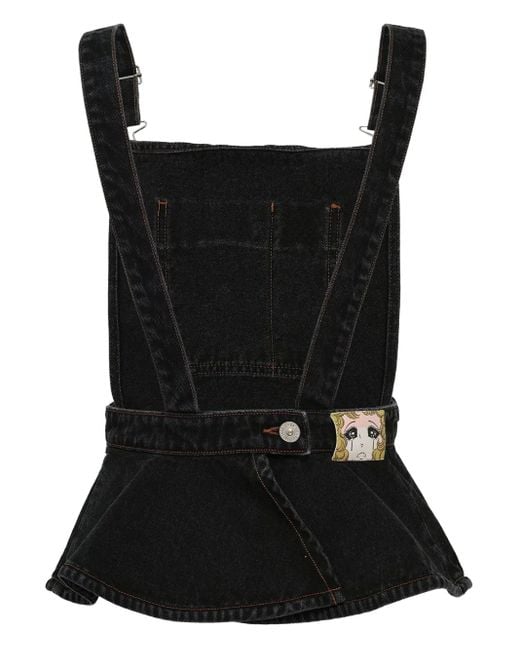 Pushbutton Black Flared Denim Overall