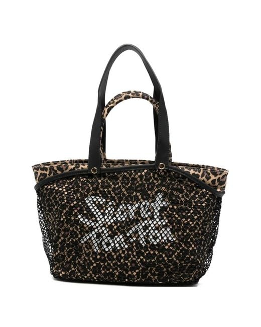 Secret Pon-pon Black City Leopard-Print Mesh Tote Bag