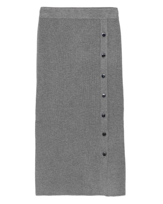 Liu Jo Gray Ribbed Button-Detail Skirt