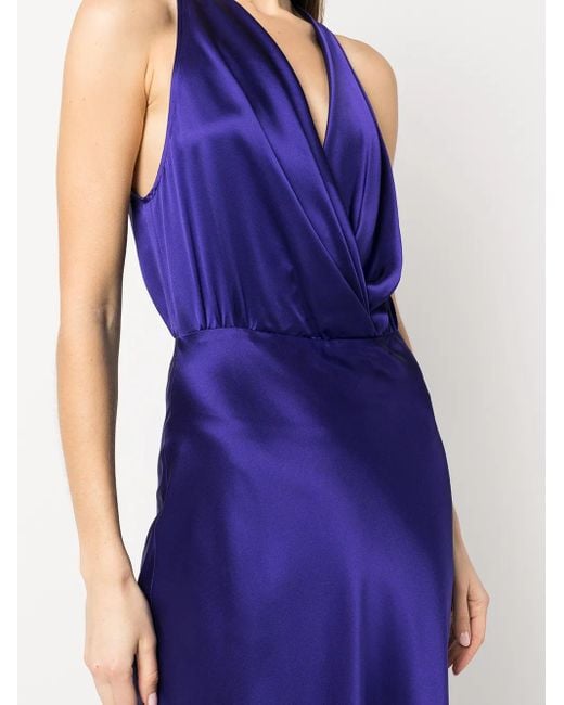 Michelle Mason Purple Draped-Detail Halterneck Gown