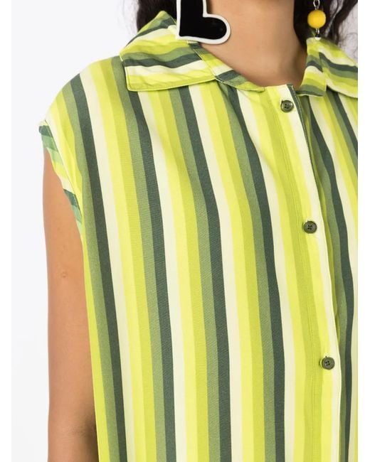 Amir Slama Green Stripe-Print Long Shirtdress