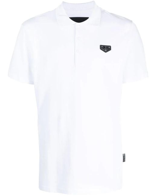Philipp Plein White Logo-Plaque Polo Shirt for men