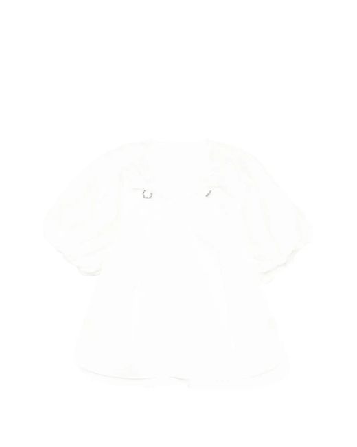 JNBY White Pleated V-Neck Blouse
