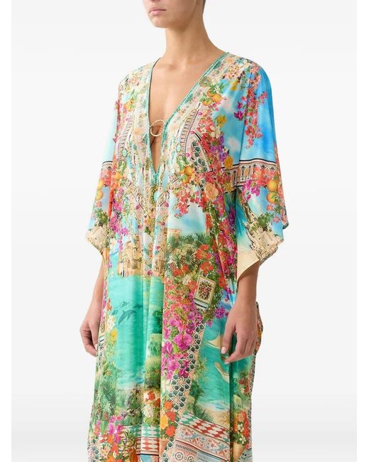 Camilla White Ring-Detail V-Neck Kaftan