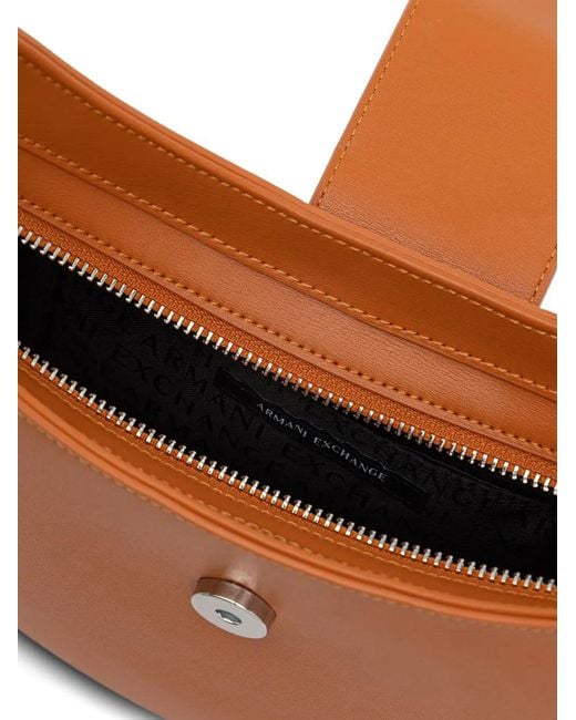 ARMANI EXCHANGE Orange Logo-Plaque Curved Tote Bag