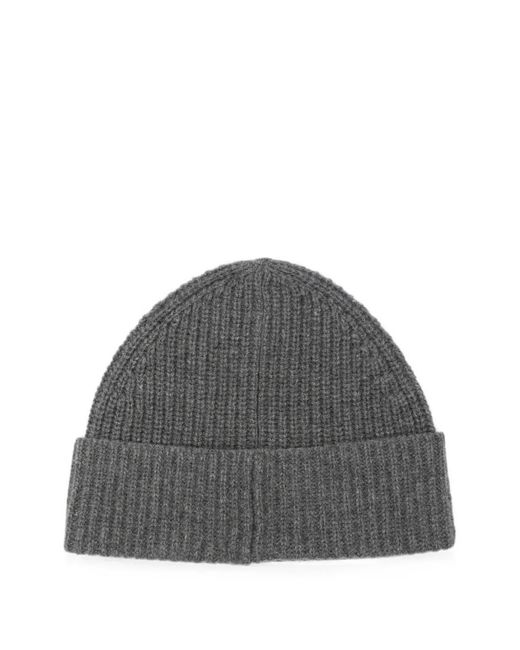 A.P.C. Gray Ribbed-Knit Logo-Patch Beanie Hat for men