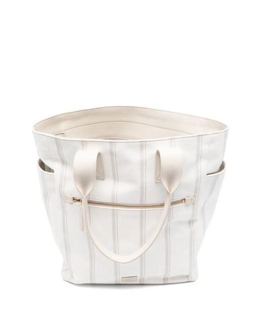 Eleventy White Striped Zip Tote Bag for men