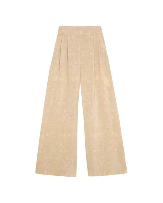 Cortana White Ada Floral-Print Silk Trousers