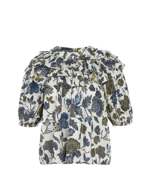 Ulla Johnson White Ruffled Floral Blouse