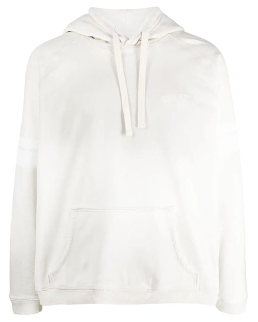 Guess White Slogan-Print Striped Hoodie for men