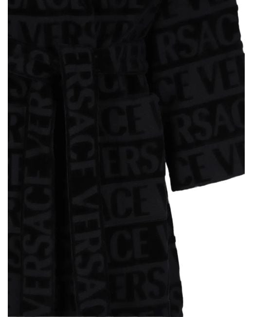 Versace Black Logo-Jacquard Hooded Bathrobe