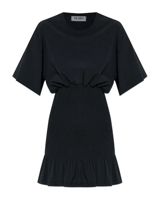 The Attico Black Smocked Ruffled Mini Dress