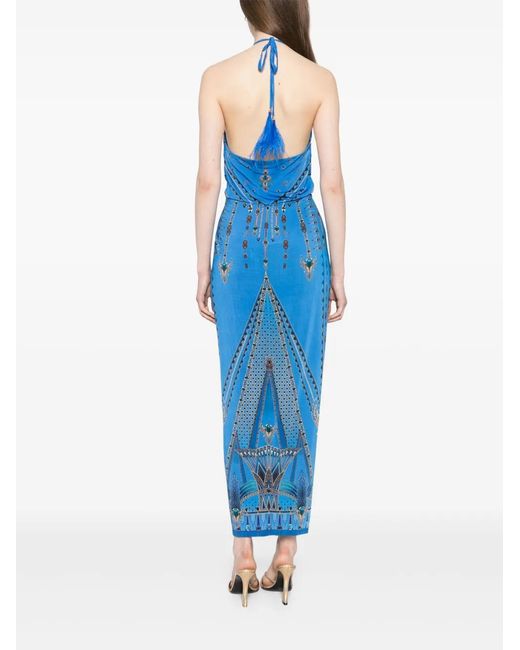 Camilla Blue V-Neck Gathered Jersey Dress