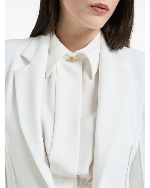 Elisabetta Franchi White Notched Lapels Buttoned Blazer