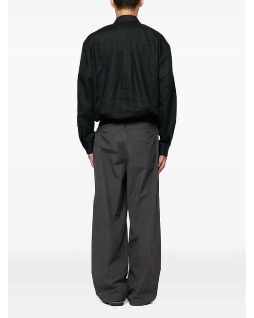 Amomento Black Linen-Blend Chest-Pocket Polo Shirt for men