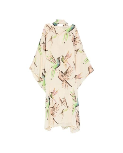 Psophia White Bird-Print Long-Sleeve Midi Dress