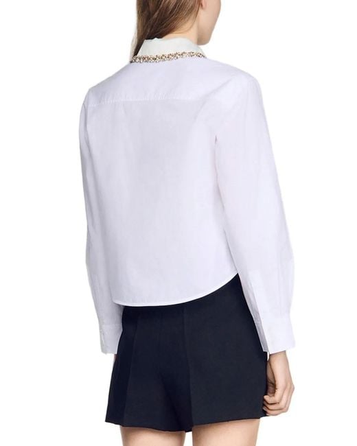 Sandro White Beaded-Collar Shirt
