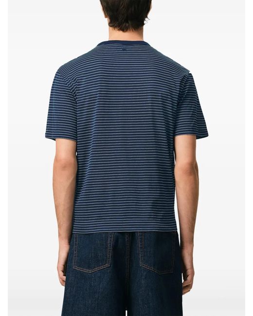 AMI Blue De Coeur Striped T-Shirt for men