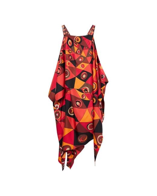 Emilio Pucci Red Occhi-Print Long Foulard Dress