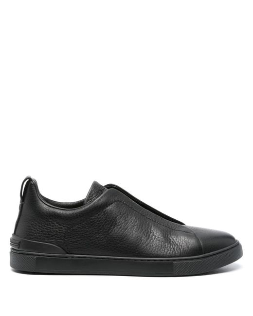 Zegna Black Triple Stich Leather Sneakers for men