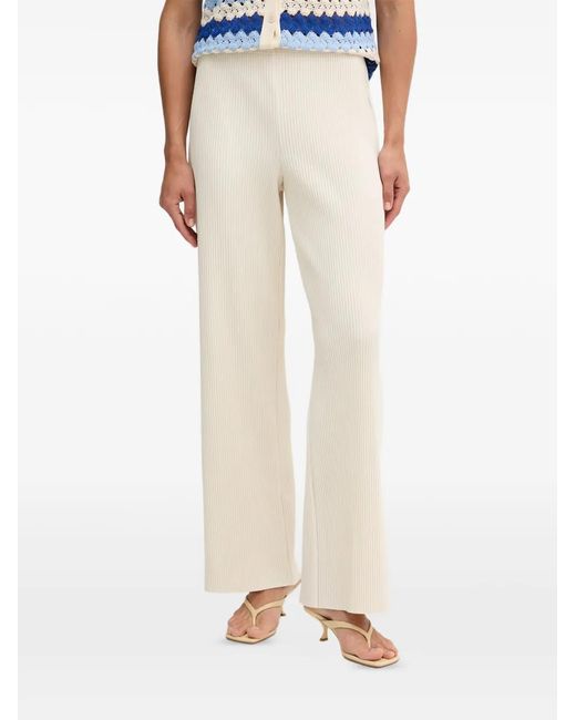 Joseph Ribkoff Natural Ribbed Wide-Leg Trousers