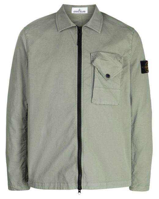 Stone Island Green Compass-patch Zip-up Shirt Jacket for men