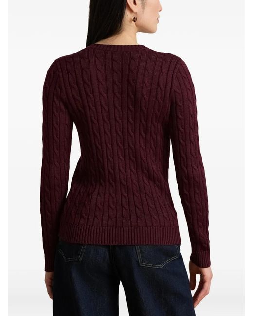 Ralph Lauren Purple Buttoned-Shoulder Cable-Knit Sweater