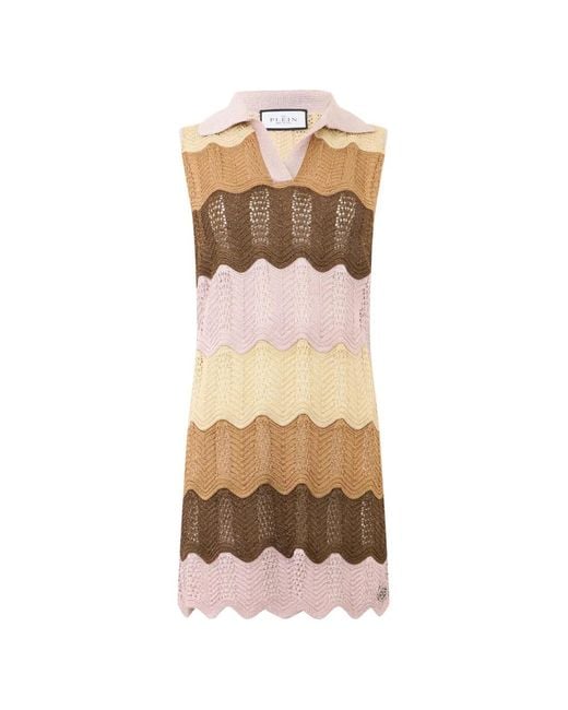 Philipp Plein Natural Polo Neck Mini Dress Color Wave