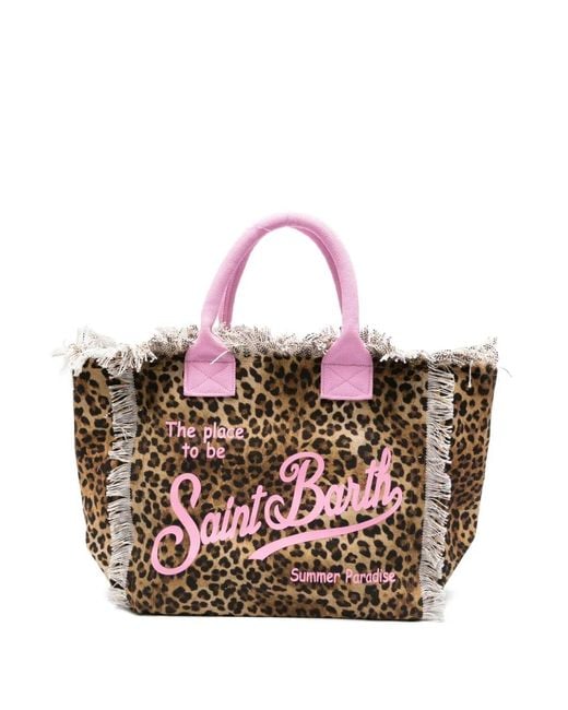 Mc2 Saint Barth Pink Fringed Leopard-Pattern Tote Bag