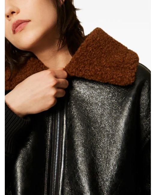 Twinset Black Padded Faux-Shearling Bomber Jacket