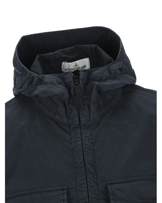 Stone Island Blue Jacket With Hood And Drip Guard for men