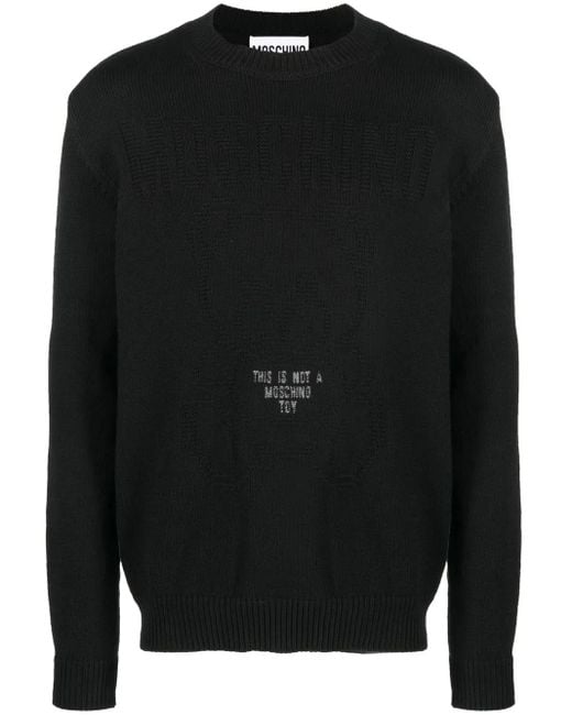 Moschino Black Slogan-Intarsia Sweater for men