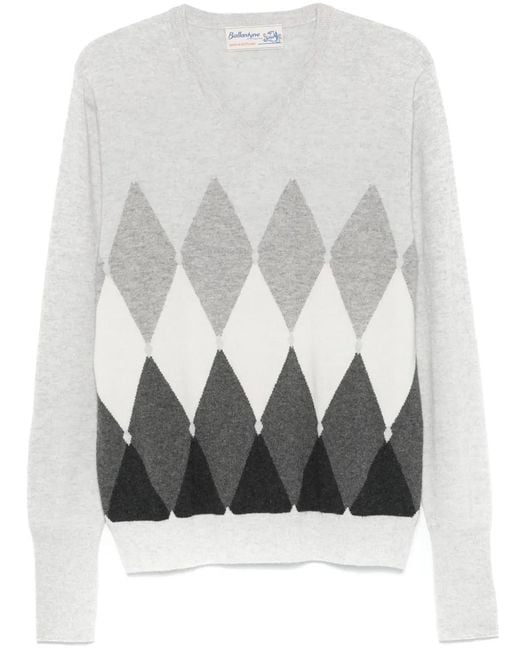 Ballantyne Gray Diamond-Pattern V-Neck Sweater for men