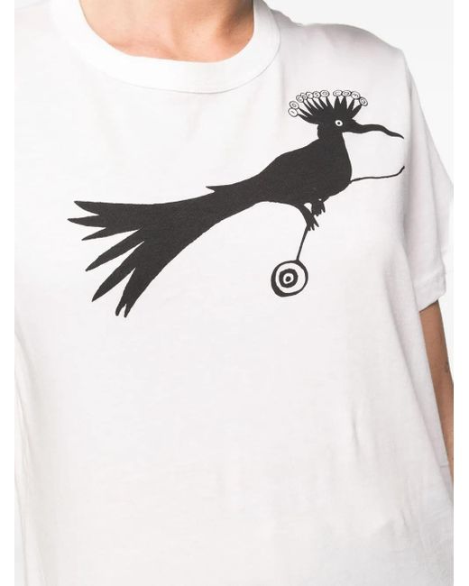 10 Corso Como White Bird-Print Cotton T-Shirt